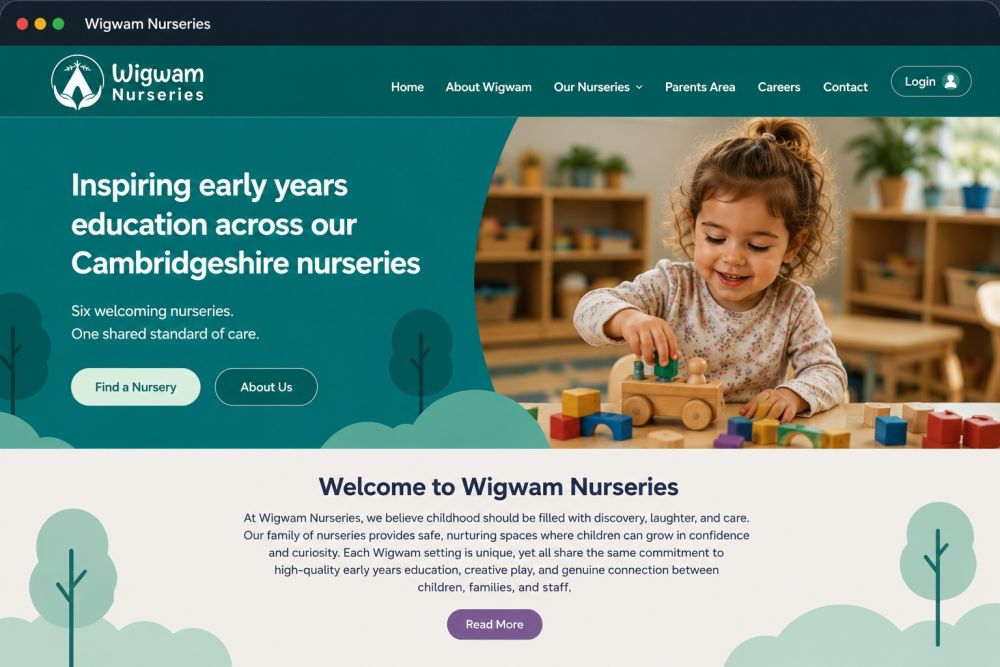 Wigwam Nurseries website design by First Web Design